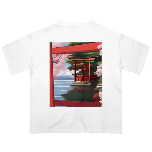 鳥居と桜 オーバーサイズTシャツ