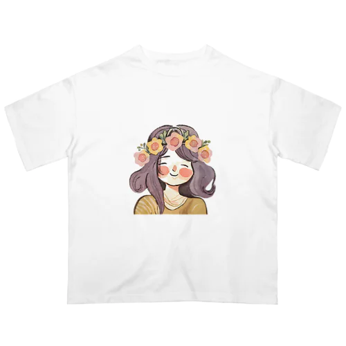 水彩画　花冠の少女 オーバーサイズTシャツ