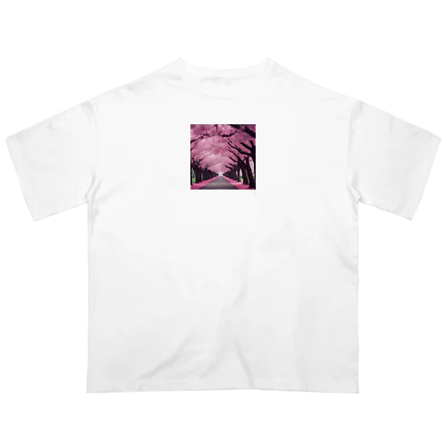 満開の桜道 オーバーサイズTシャツ
