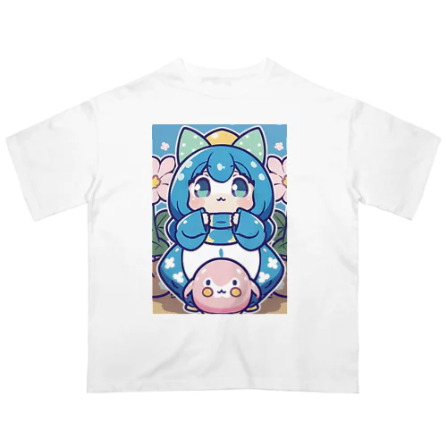 青い髪の姫とピンクのかわいい生物♪ オーバーサイズTシャツ