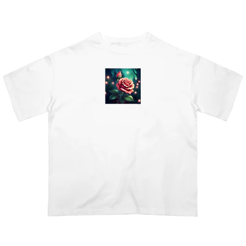 華やかなピンクの薔薛 オーバーサイズTシャツ