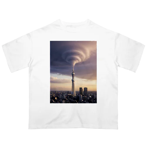 東京スカイツリーと竜巻 オーバーサイズTシャツ