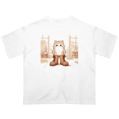 猫とブーツ オーバーサイズTシャツ