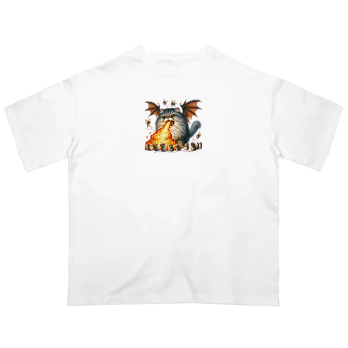 ブサカワ！火噴き猫ドラゴン　背景透過ver オーバーサイズTシャツ