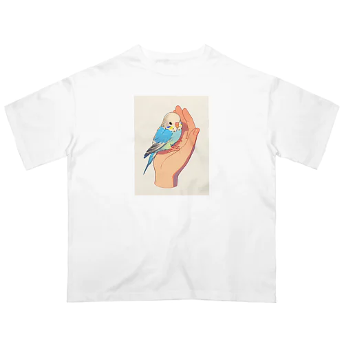 手のひらでおしゃべりセキセイインコの　BLUE PLUM  691 オーバーサイズTシャツ