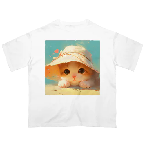 帽子をかぶった可愛い子猫 Marsa 106 オーバーサイズTシャツ