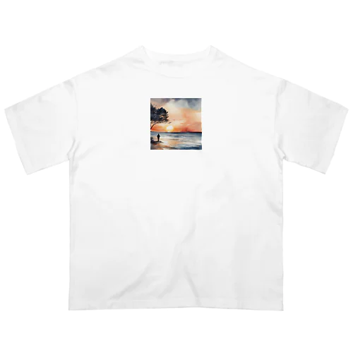 夕日に染まる海を背 Oversized T-Shirt