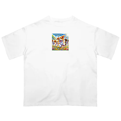 仲良くかけっこしてるワンちゃん達 Oversized T-Shirt