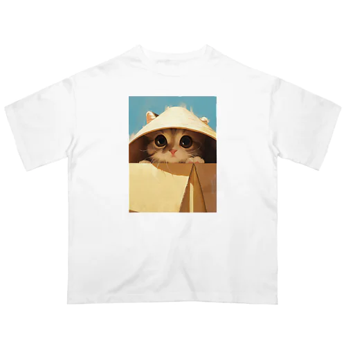 箱からのぞいている子猫　ラフルール　1859 Oversized T-Shirt