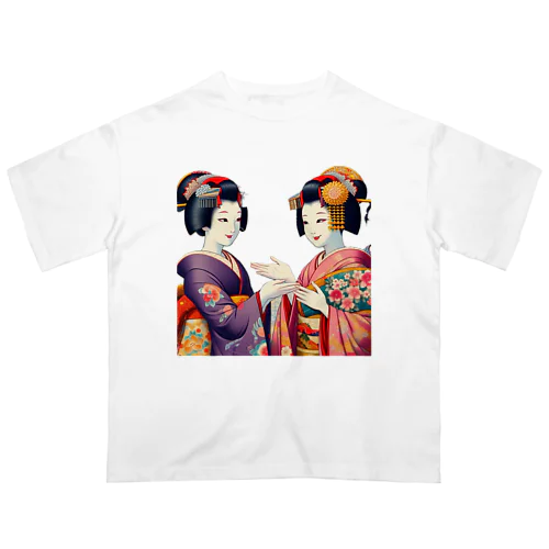 日本の風景:お姐さん芸妓と話す舞妓、Japanese scenery: Maiko talking to older sister geisha Oversized T-Shirt