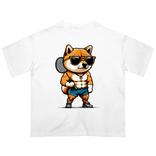 バドミントンプレイヤーの柴犬 オーバーサイズTシャツ