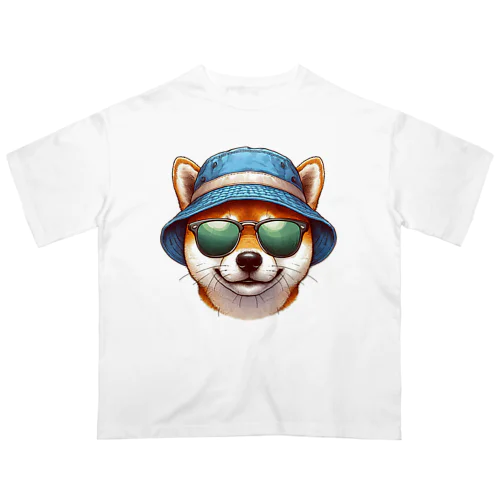 バケットハットにサングラスの赤柴犬 オーバーサイズTシャツ