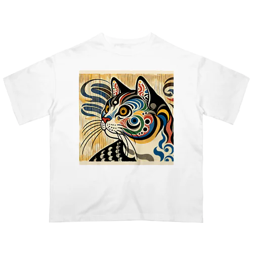 浮世絵風　猫（顔）"Ukiyo-e Style Cat (Face)"  "浮世绘风格的猫（脸）" オーバーサイズTシャツ