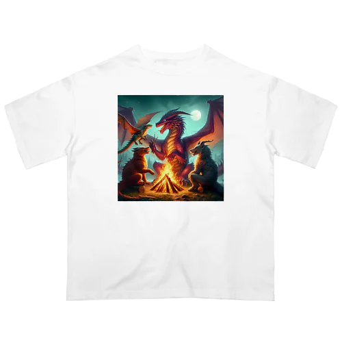 ドラゴンとその仲間たちのたき火会 オーバーサイズTシャツ