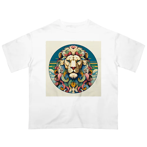 浮世絵風　ライオン（顔）"Ukiyo-e style lion (face)."  "浮世繪風格的獅子（臉）。" オーバーサイズTシャツ