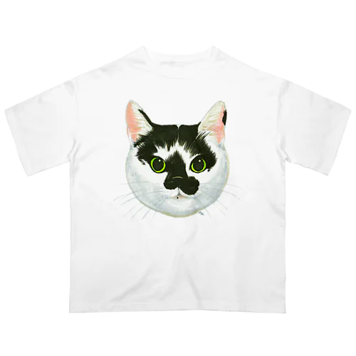 ねこさんのお顔（白黒ねこ） Oversized T-Shirt