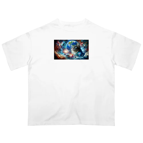 宇宙と一体化猫 オーバーサイズTシャツ