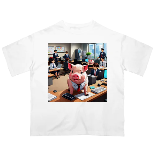 会社の組織改革を行うミニブタ オーバーサイズTシャツ