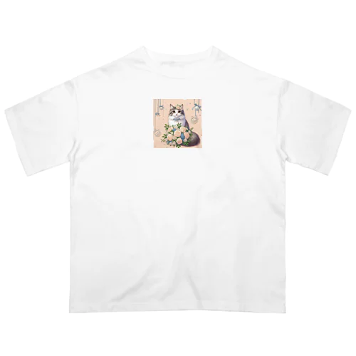 猫と薔薇　パールver. オーバーサイズTシャツ