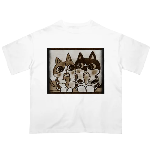 クレープ大好き猫ちゃん（レトロver） オーバーサイズTシャツ