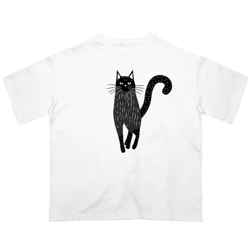 黒豹みたいにイケメンな黒猫　尻尾曲がりver Oversized T-Shirt