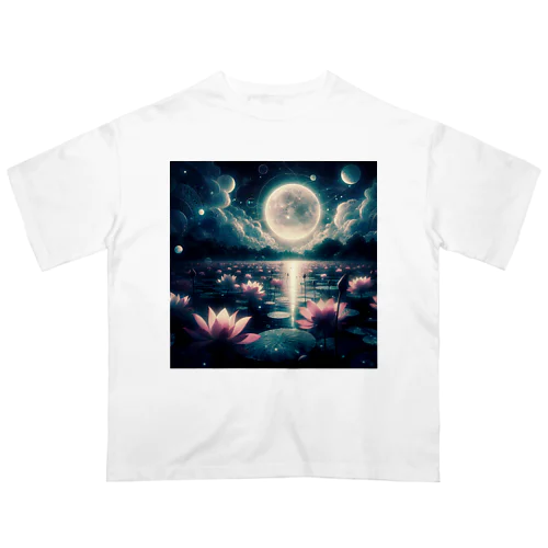 満月と水蓮 オーバーサイズTシャツ