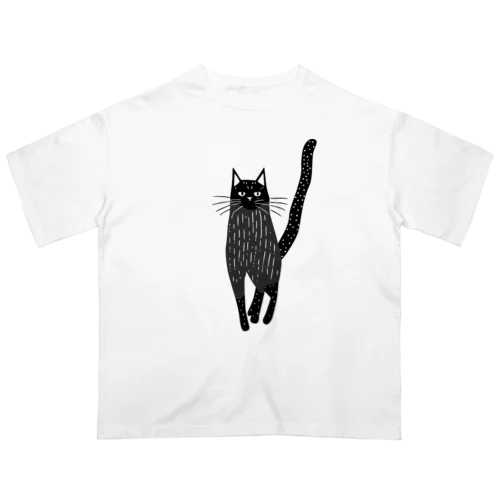 黒豹みたいにイケメンな黒猫　尻尾立ちver Oversized T-Shirt
