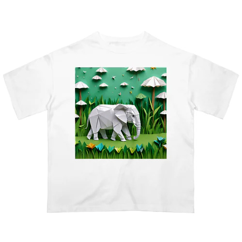 雨上がりの草原で、宝物を探すゾウ オーバーサイズTシャツ