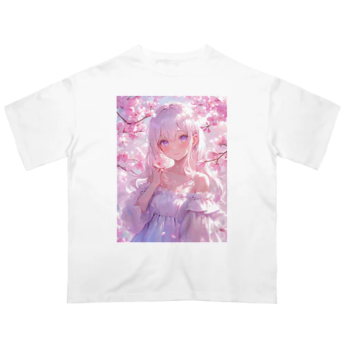 桜の下の少女幸せいっぱい　なでしこ1478 オーバーサイズTシャツ