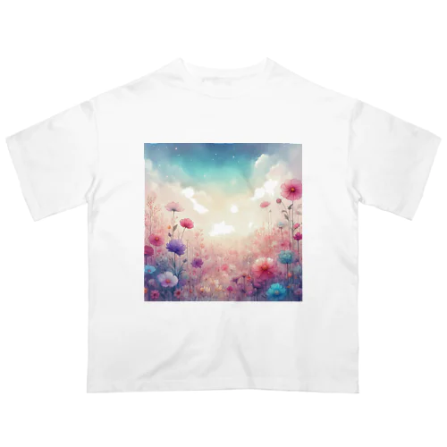 水彩タッチの花畑 オーバーサイズTシャツ