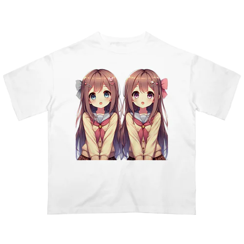 愛らしい可愛い双子の姉妹 オーバーサイズTシャツ