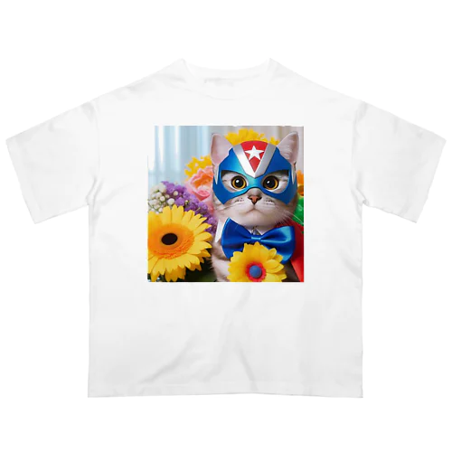 ネコ仮面ニャンダーの「FLOWERS FOR YOU.」 Oversized T-Shirt