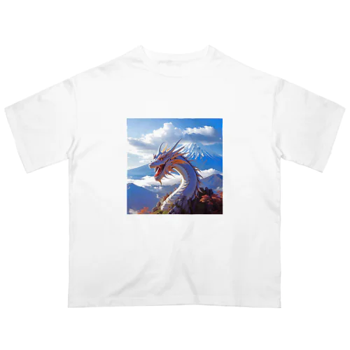 快晴の富士山を喜ぶ龍 オーバーサイズTシャツ