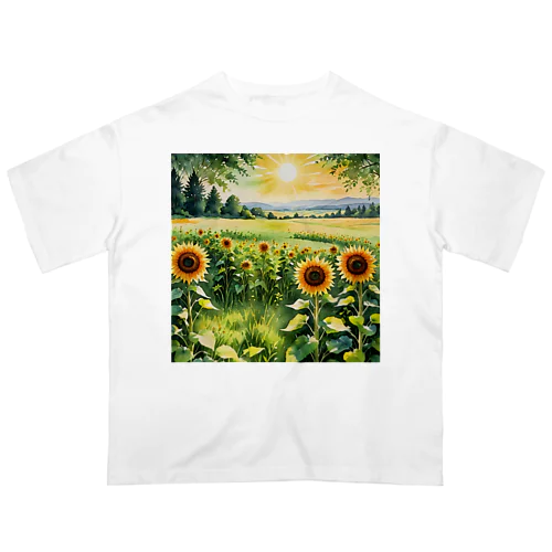 鮮やかな緑の草原と明るい太陽の下 Oversized T-Shirt