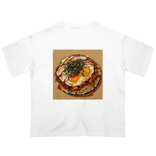 目玉焼きを乗せたお好みモダン焼き　kouchan 1616 オーバーサイズTシャツ