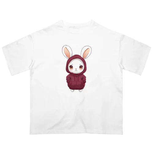 赤パーカーを着ているうさぎちゃん オーバーサイズTシャツ