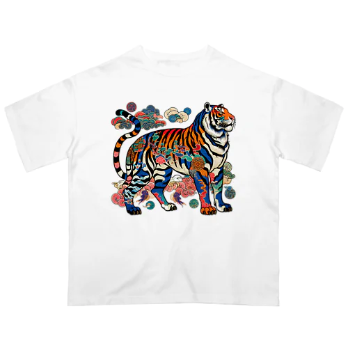 浮世絵風　虎（威風堂々）"Ukiyo-e Style: Majestic Tiger" "浮世绘风格：威风凛凛的虎" オーバーサイズTシャツ