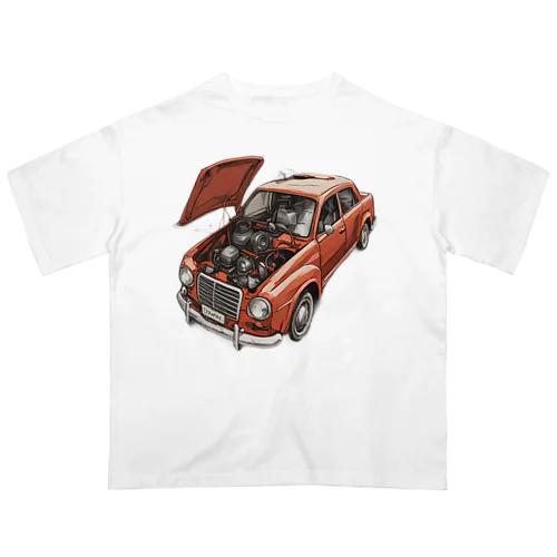 スポーティな赤い車がセンターに駐車。 Oversized T-Shirt