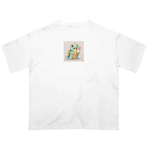 かわいいカメが食べるアイスクリーム Oversized T-Shirt