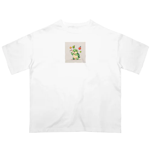 かわいいカメのジャグリングフルーツ オーバーサイズTシャツ