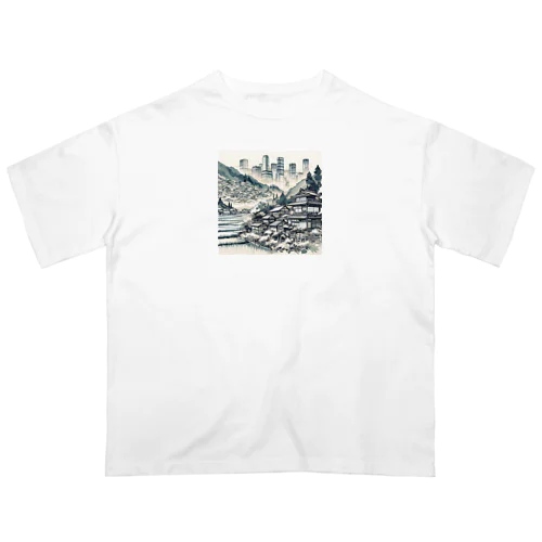 日本の都会と田舎の風景 オーバーサイズTシャツ