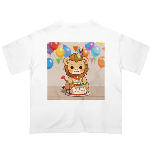 可愛いライオンとバースデーケーキ オーバーサイズTシャツ