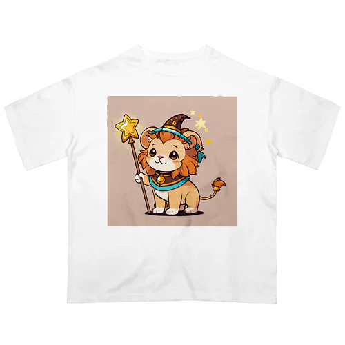 魔法の杖を持ったかわいいライオン オーバーサイズTシャツ