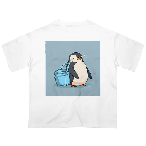 かわいいペンギンとおもちゃのバケツ オーバーサイズTシャツ