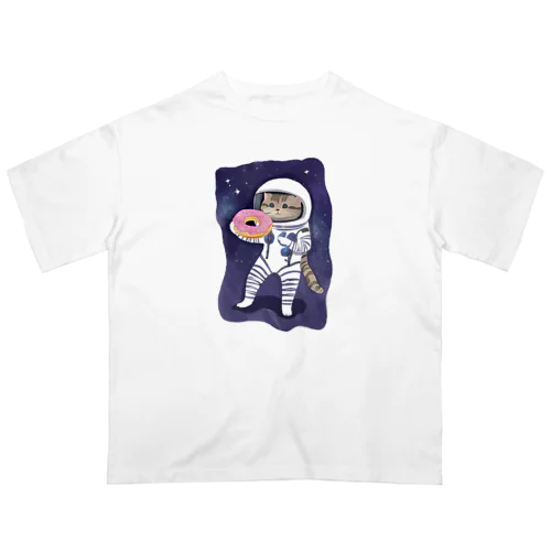 宇宙でドーナツを食べる猫 Oversized T-Shirt