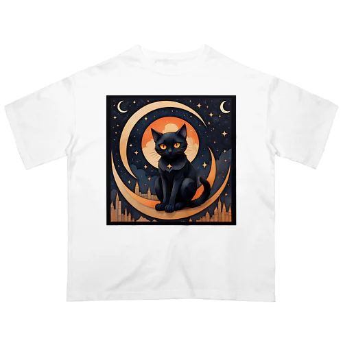 black cat in the moonlight⑤ Oversized T-Shirt