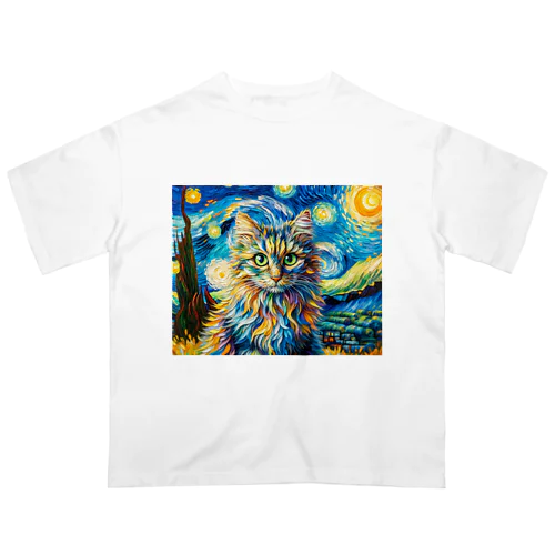 星月夜風にゃんこ オーバーサイズTシャツ