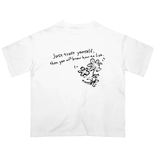 英文とぐにゃぐにゃお花 オーバーサイズTシャツ