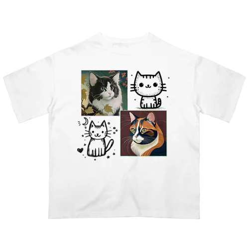 猫アート　cat art Tシャツ  オーバーサイズTシャツ