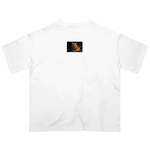 炎の守護者「炎タイプの猫」 オーバーサイズTシャツ